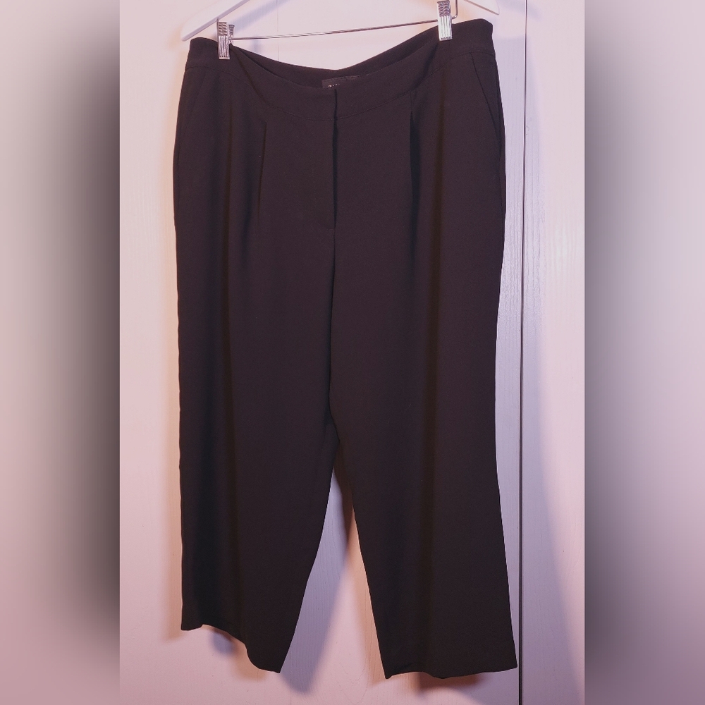 Talbots Black Wide Leg Cropped Trousers Size 16 Dress Pants Office Professional